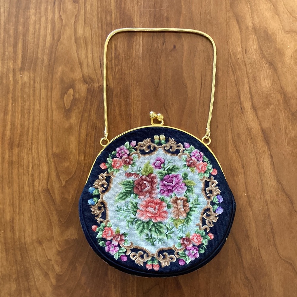 Tapestry Floral Gold Circle Clutch Purse